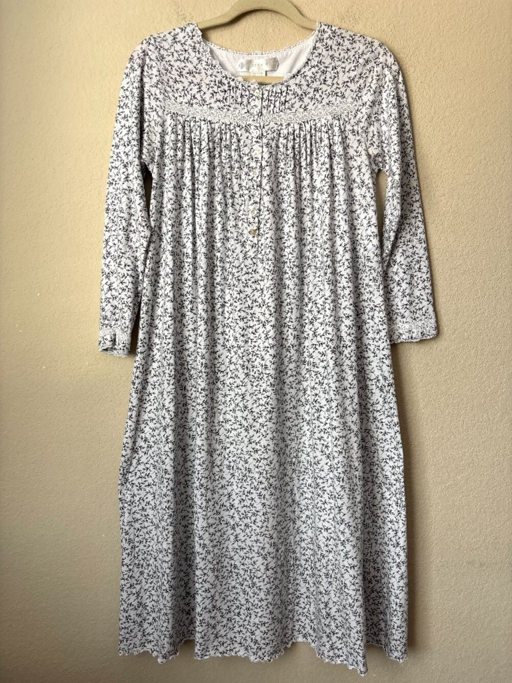 Eileen West Lace Trim Cottagecore Prairie Modest Cotton Long Sleeve Nightgown